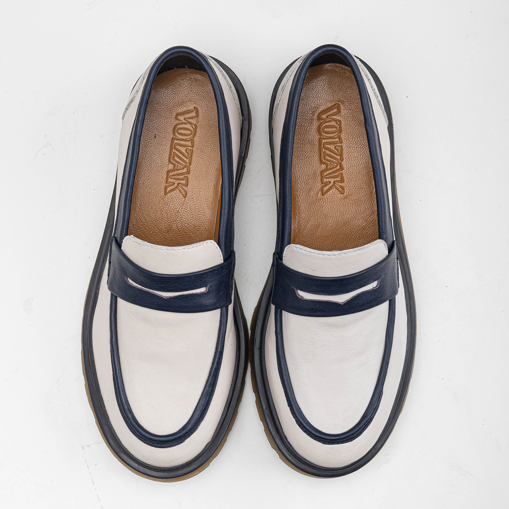 Volzak 422 Beige Blue Leather Shoe