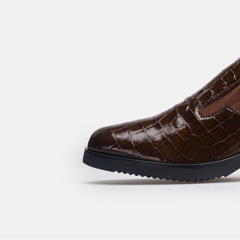 Volzak 535 chaussure en cuir Marron Serpent Vernis